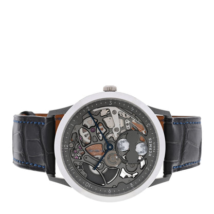 Hermes Platinum Titanium Alligator 39.5mm Slim d'Hermes Squelette Lune Automatic Watch Graphite 2 of 5