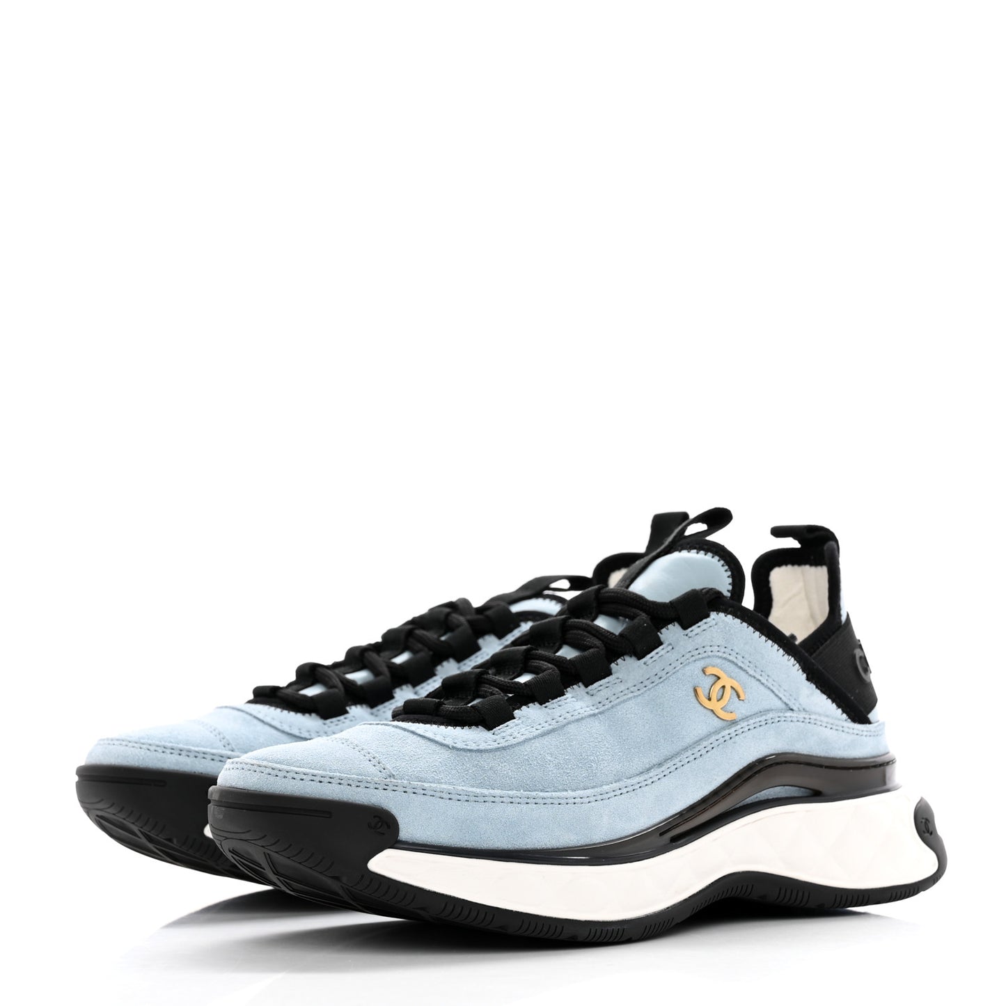 Suede Calfskin Nylon Grosgrain CC Sneakers 36 Light Blue