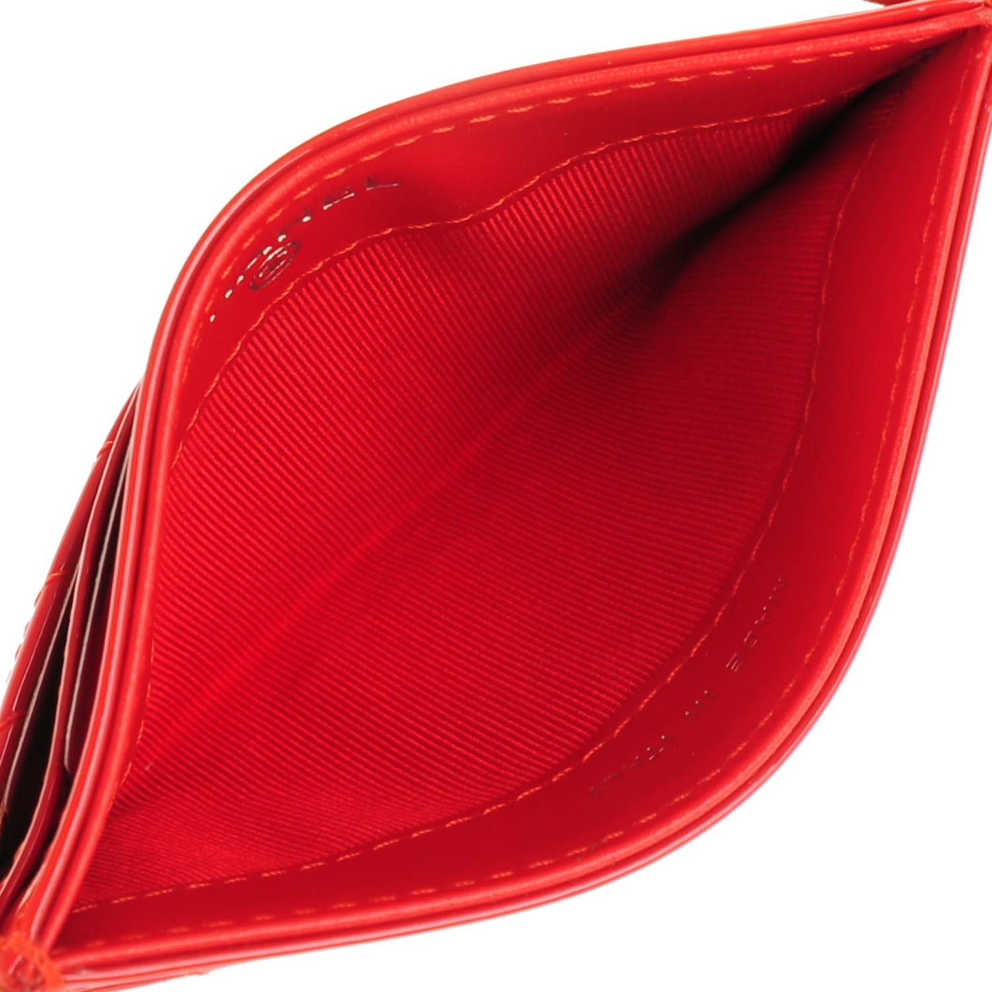 Patent Quilted Chevron Card Holder Red