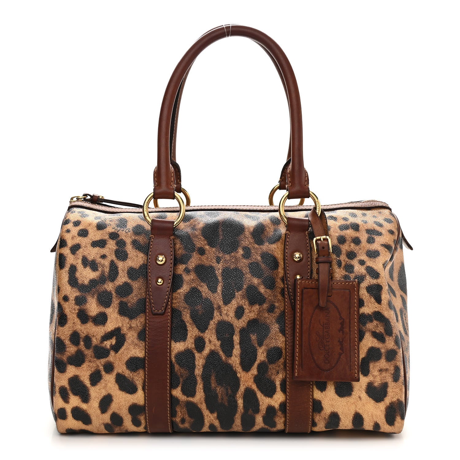 Dolce & Gabbana Coated Canvas Leopard Print Boston Bag 1 of 15