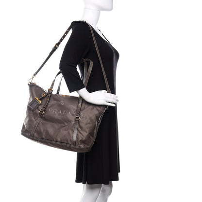 Prada Tessuto Nylon Saffiano Jacquard Logo Tote Grey 2 of 14
