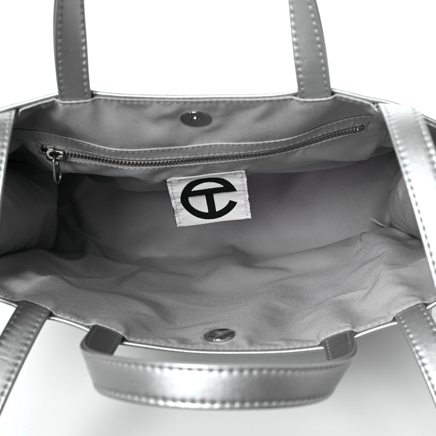 Metallic Vegan Leather Medium Shopping Bag Silver