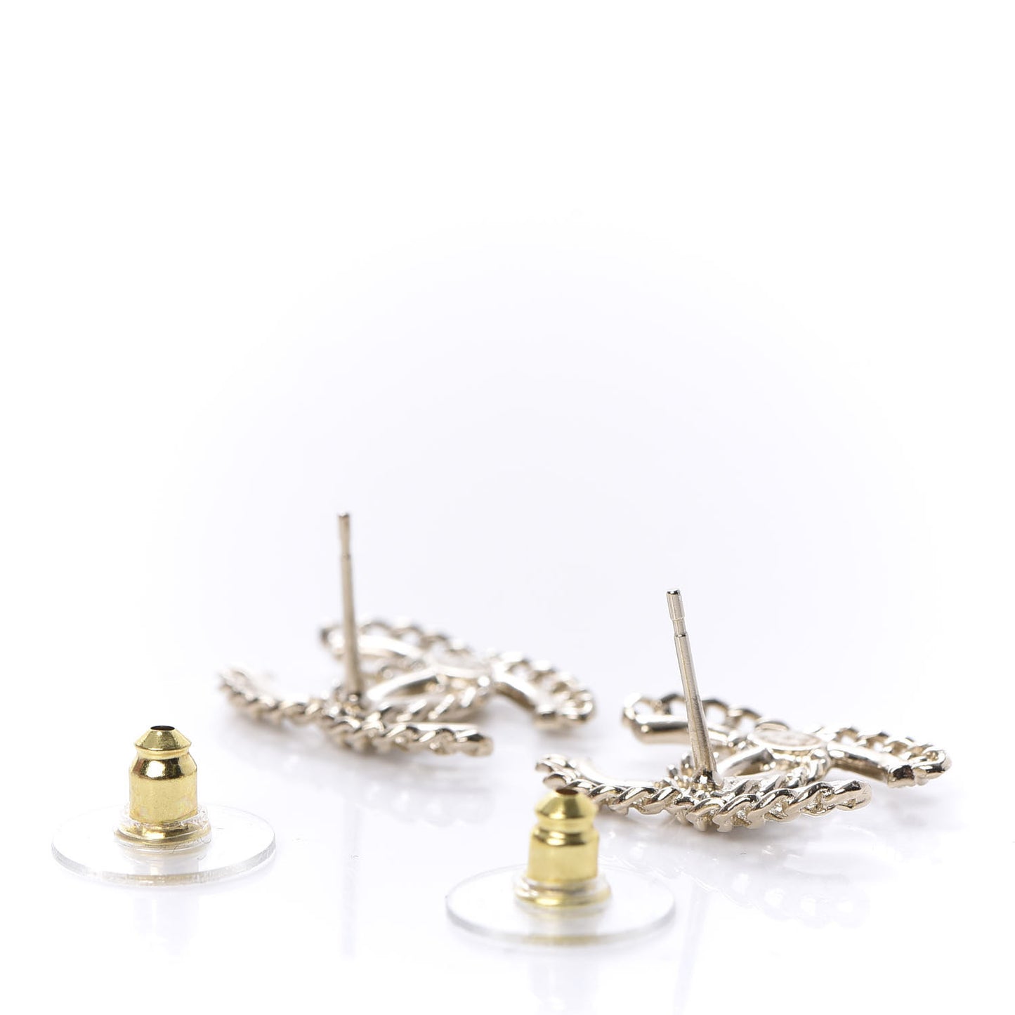 Crystal Chain CC Earrings Gold