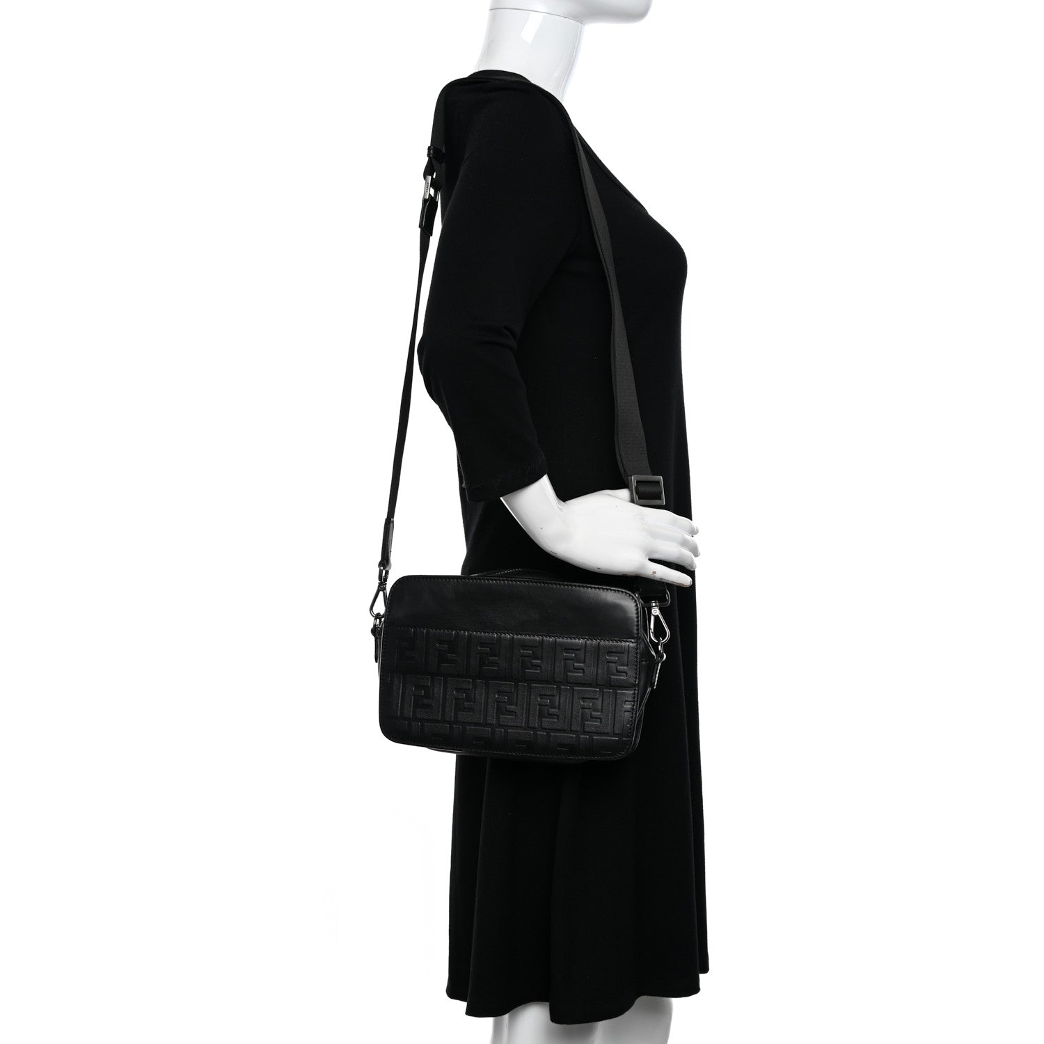 Fendi Vitello Century Grace FF Embossed Shoulder Clutch Black 2 of 12