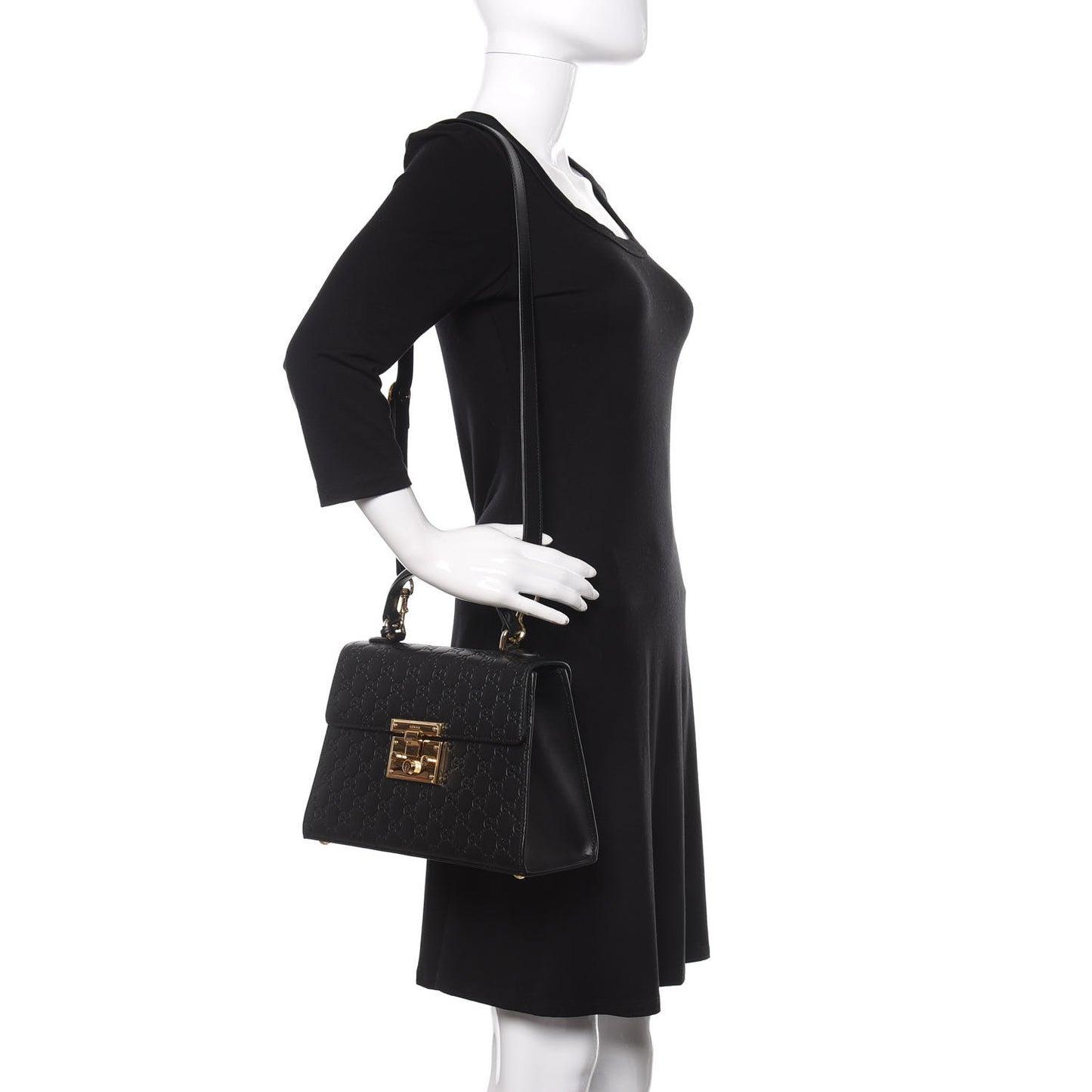 Guccissima Signature Small Padlock Top Handle Bag Black