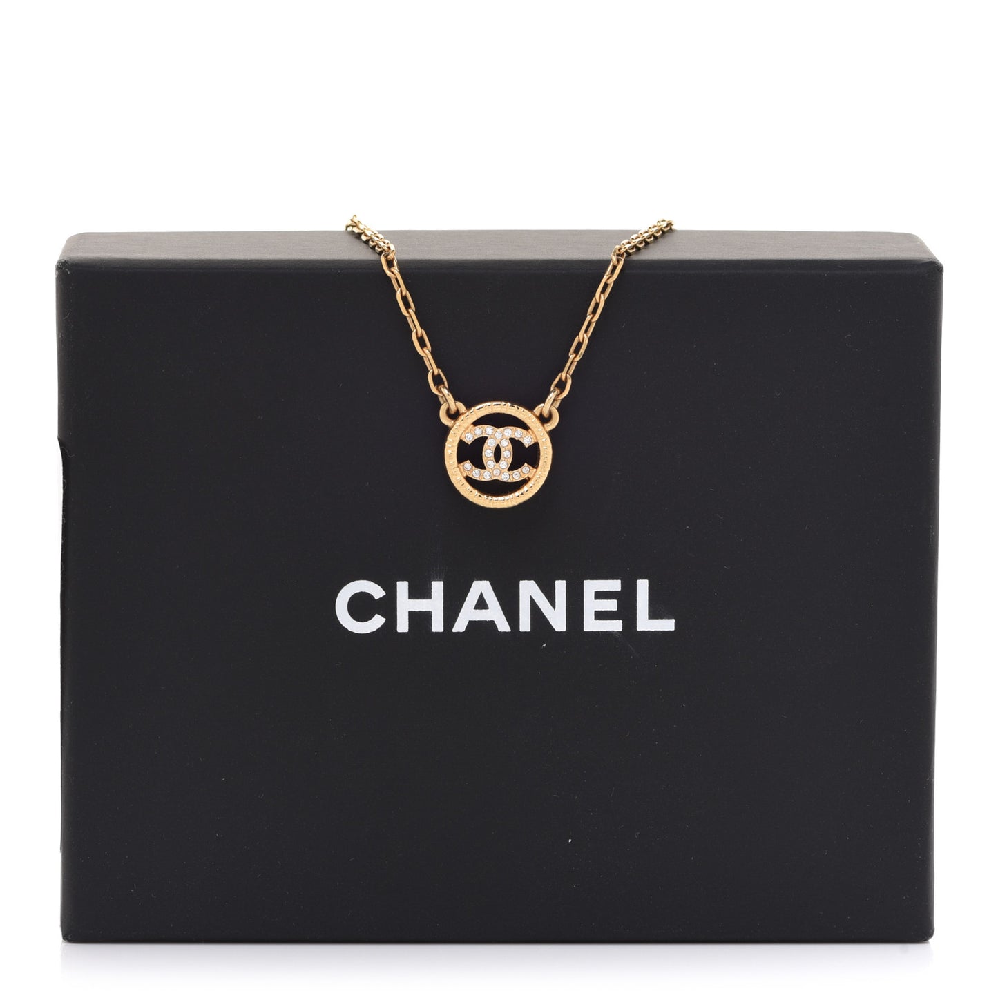 Crystal Metal CC Round Pendant Necklace Gold