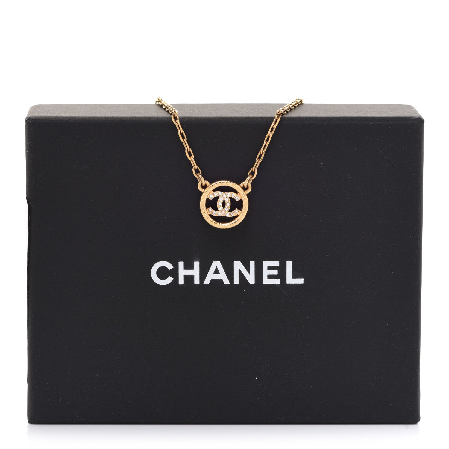 Chanel Crystal Metal CC Round Pendant Necklace Gold 6 of 6
