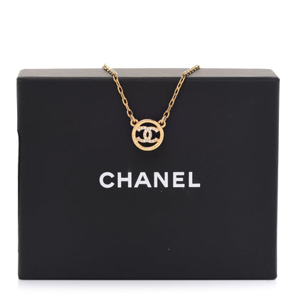 Chanel Crystal Metal CC Round Pendant Necklace Gold 6 of 6