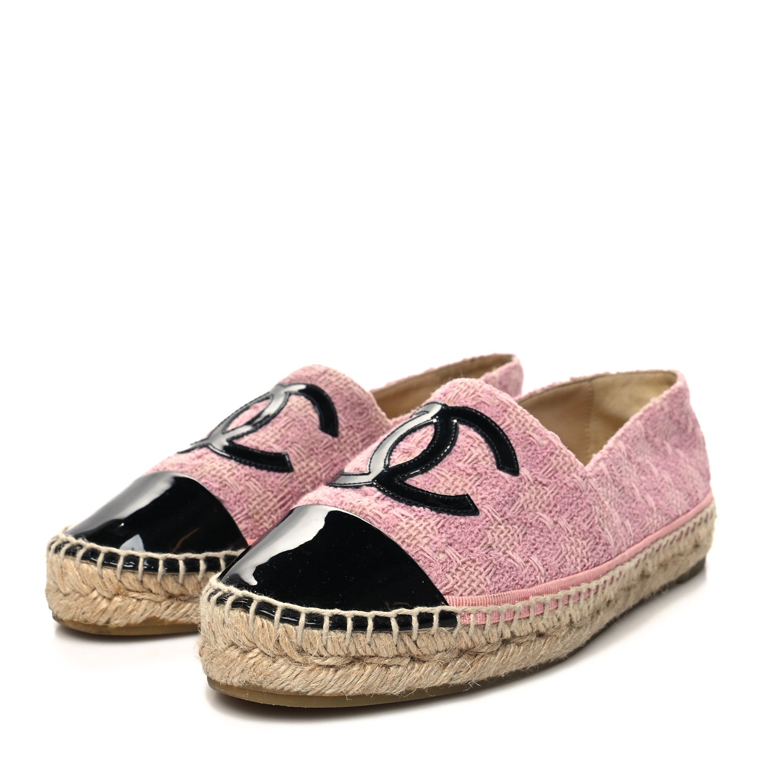 Chanel Tweed Patent CC Espadrilles 38 Pink Black 3 of 11