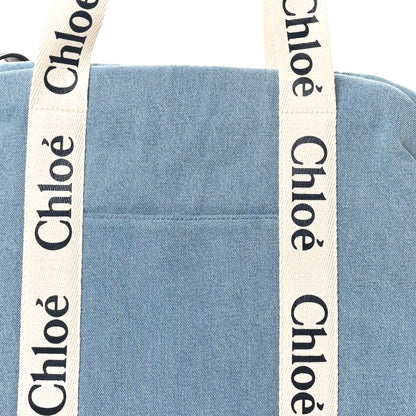 Chloe Canvas Denim Woody Diaper Bag Blue Tan 8 of 10