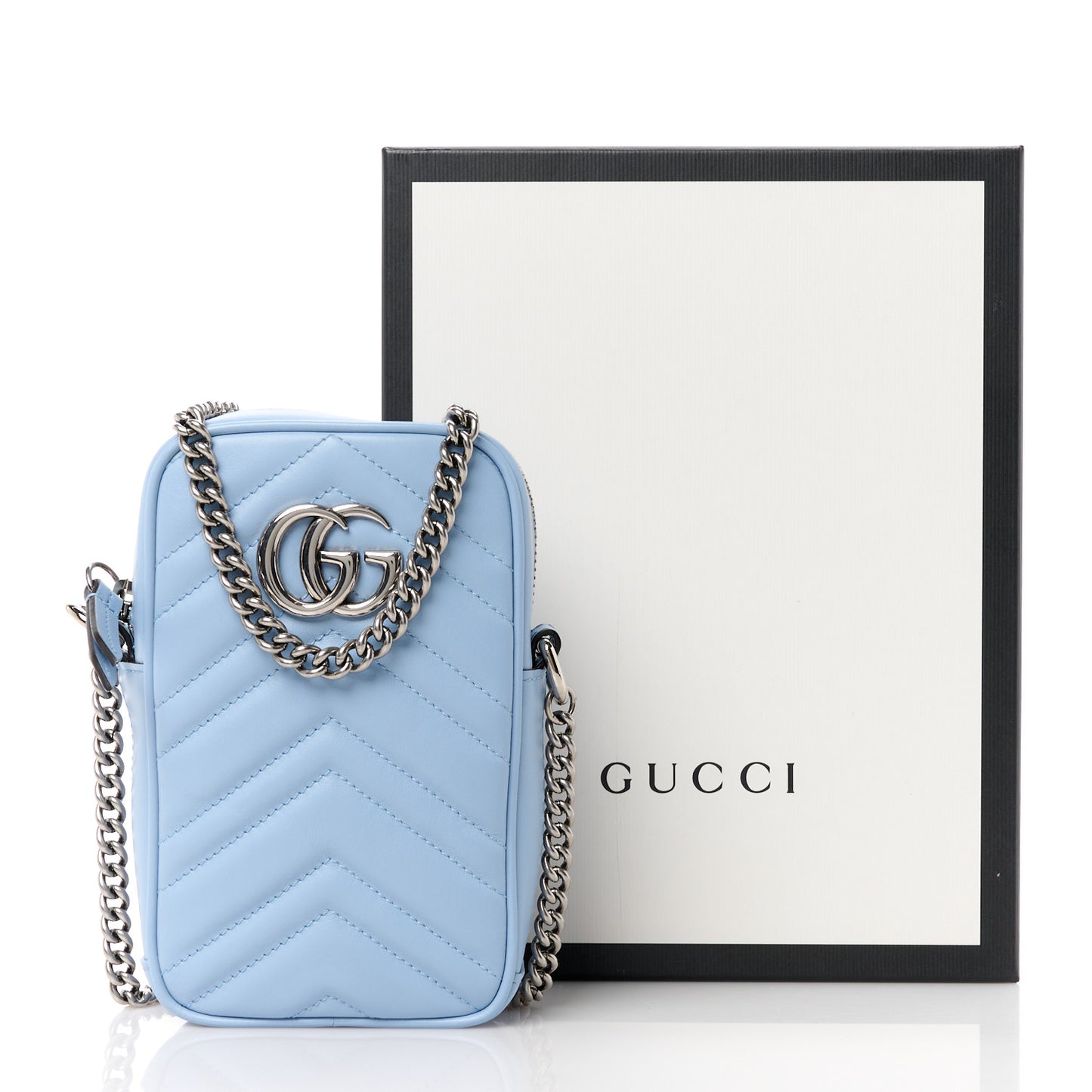 Calfskin Matelasse Mini GG Marmont Crossbody Bag Porcelain Light Blue