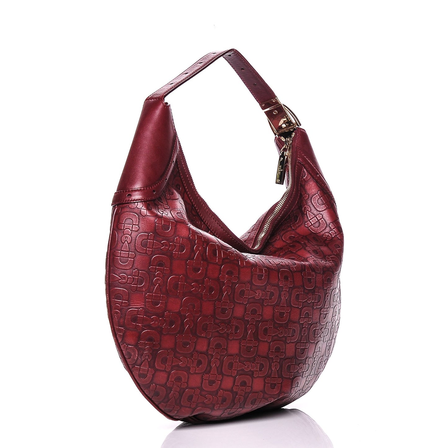 Calfskin Horsebit Embossed Glam Hobo Burgundy