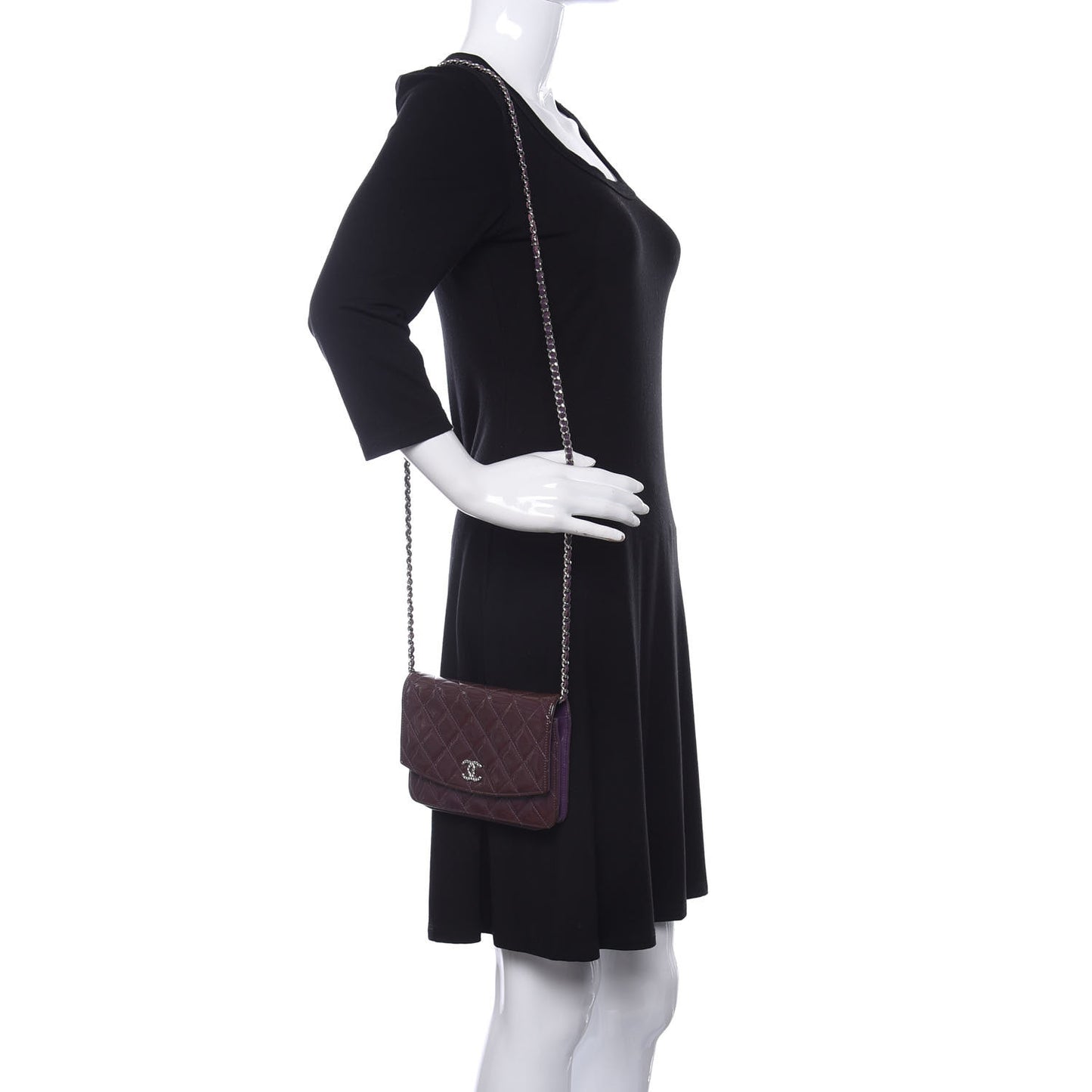 Patent Quilted Brilliant Wallet On Chain WOC Violet