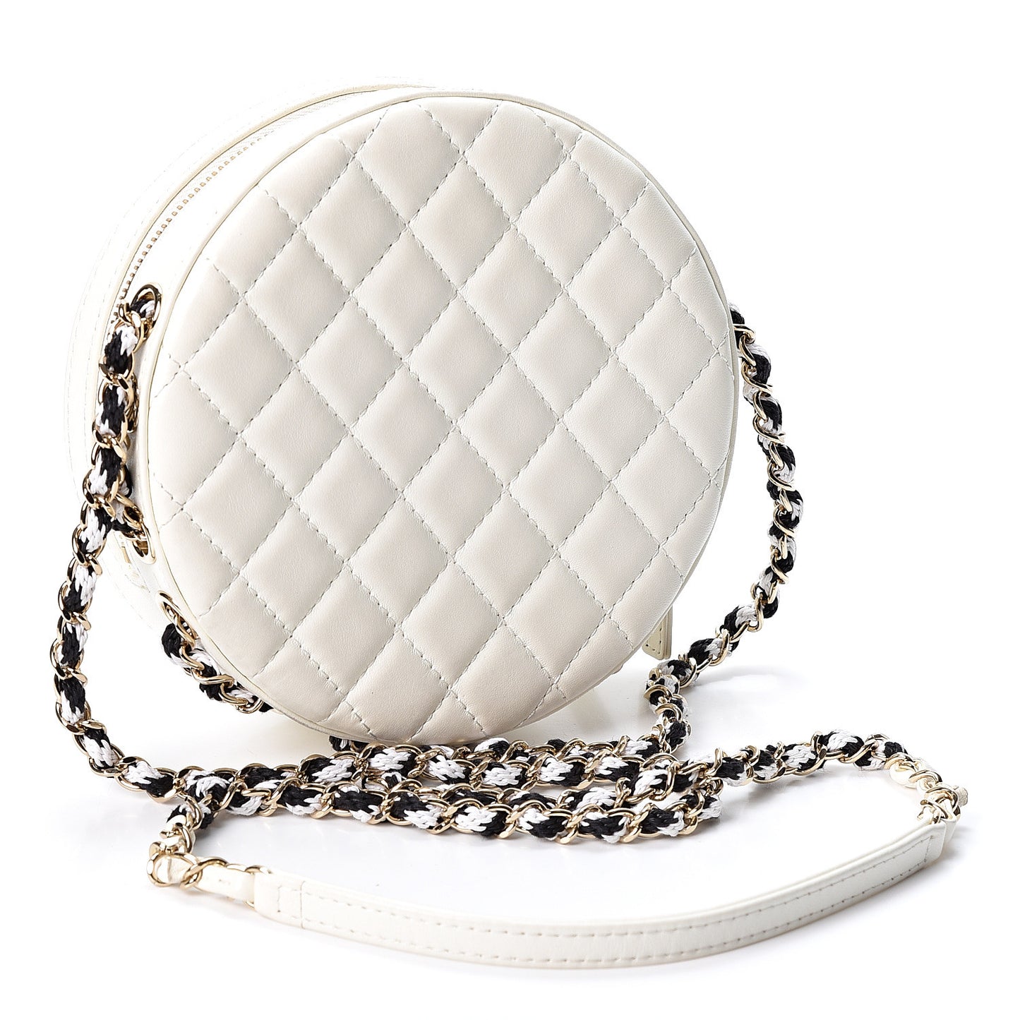 Lambskin Coco Lifesaver Round Bag Black White