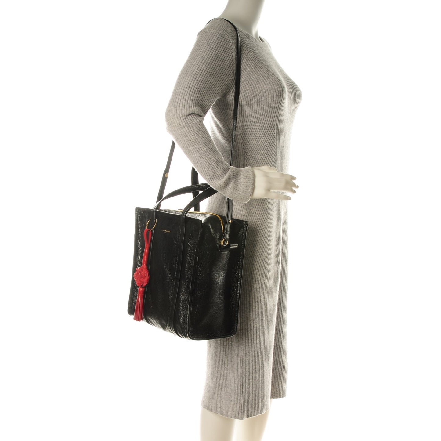Agneau Small Bazar Shopper Tote Black Rouge Groseille