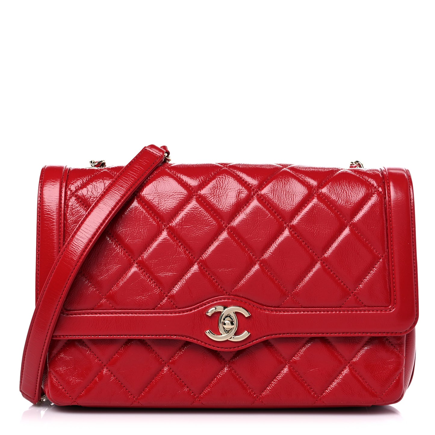 Shiny Aged Calfskin Quilted Hold The Line Flap Red
