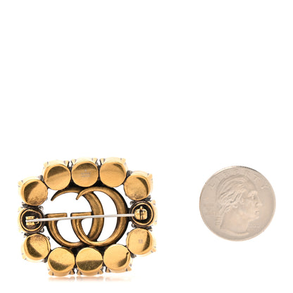 Gucci Metal Crystal Double G Brooch Aged Gold 2 of 4