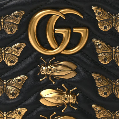 Gucci Calfskin Matelasse Animal Studs GG Marmont Belt Bag 85 34 Black 8 of 12