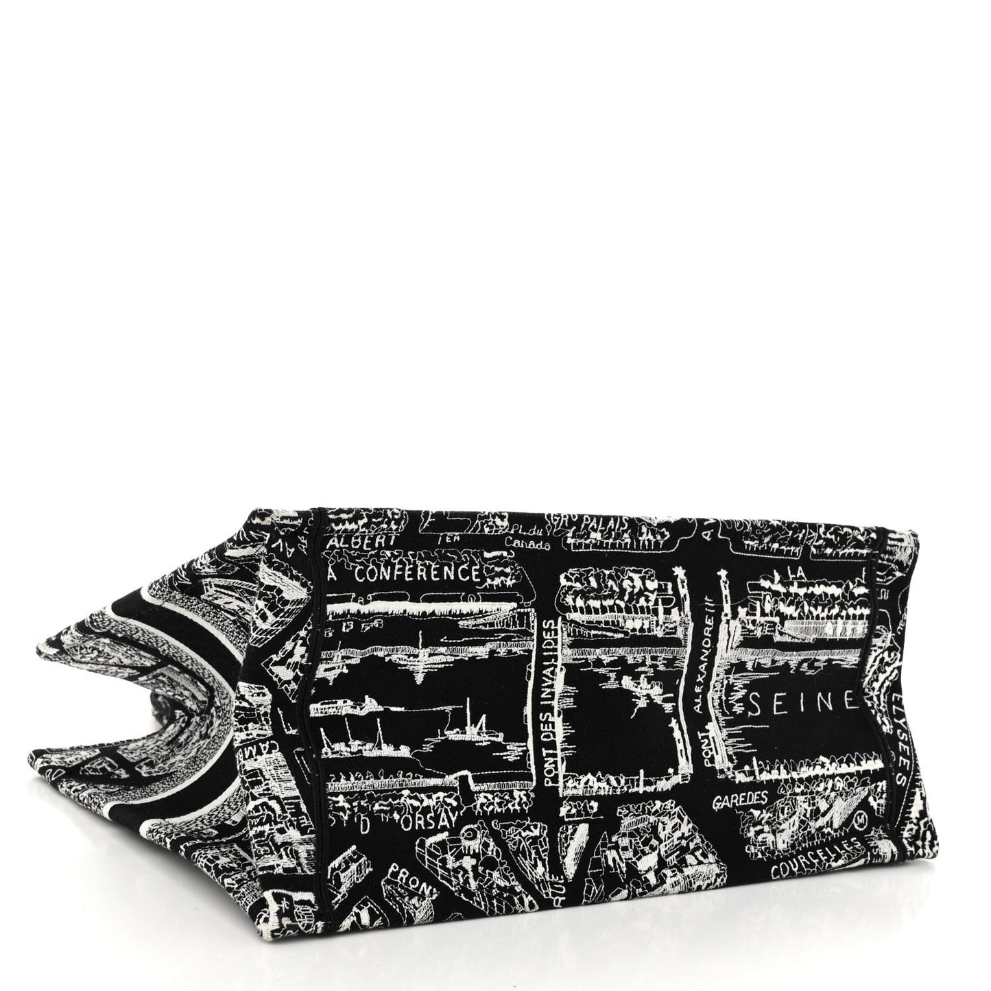Canvas Embroidered Medium Plan De Paris Book Tote Black White