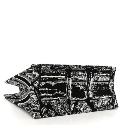 Christian Dior Canvas Embroidered Medium Plan De Paris Book Tote Black White 4 of 10