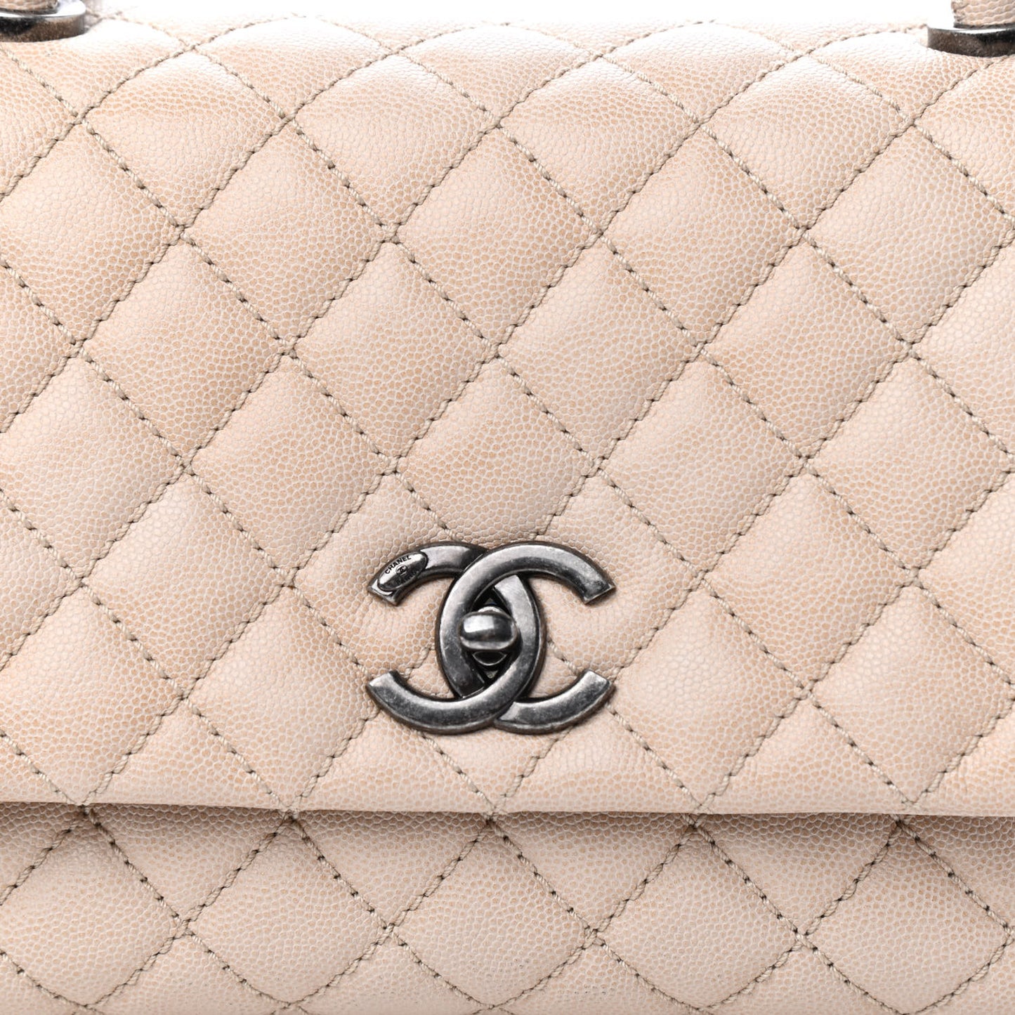 Caviar Quilted Small Coco Handle Flap Light Beige