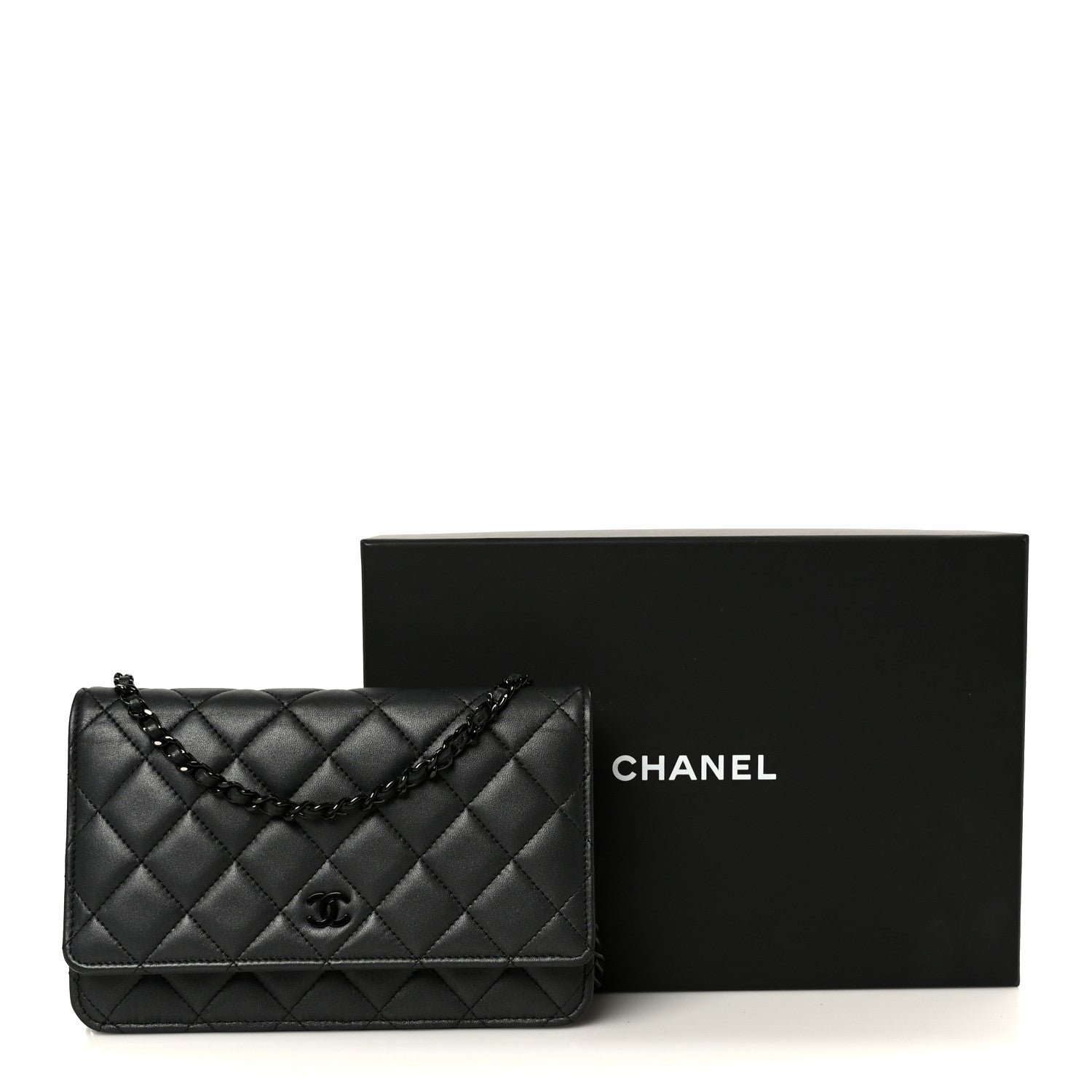 Chanel Lambskin Quilted Wallet On Chain WOC So Black 12 of 12