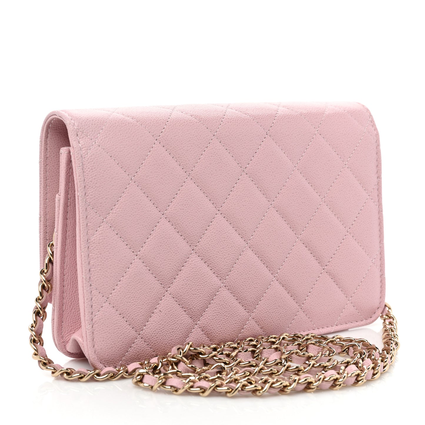 Caviar Quilted Studded CC Wallet on Chain WOC Light Pink