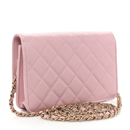 Chanel Caviar Quilted Studded CC Wallet on Chain WOC Light Pink 3 of 12