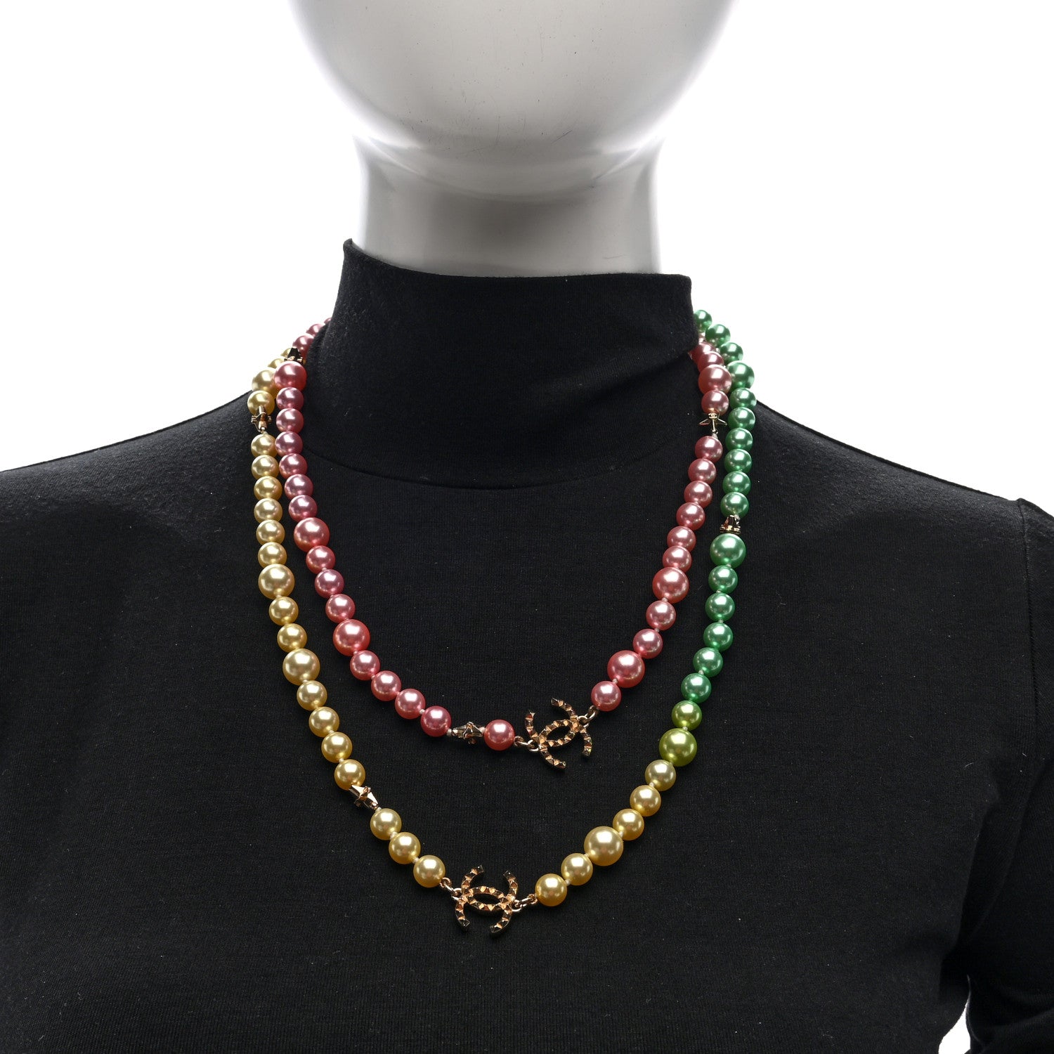 Chanel Beaded Pearl CC Long Strand Necklace Gold Multicolor 2 of 4