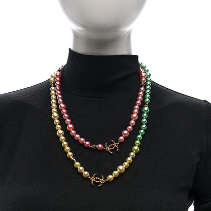 Chanel Beaded Pearl CC Long Strand Necklace Gold Multicolor 2 of 4