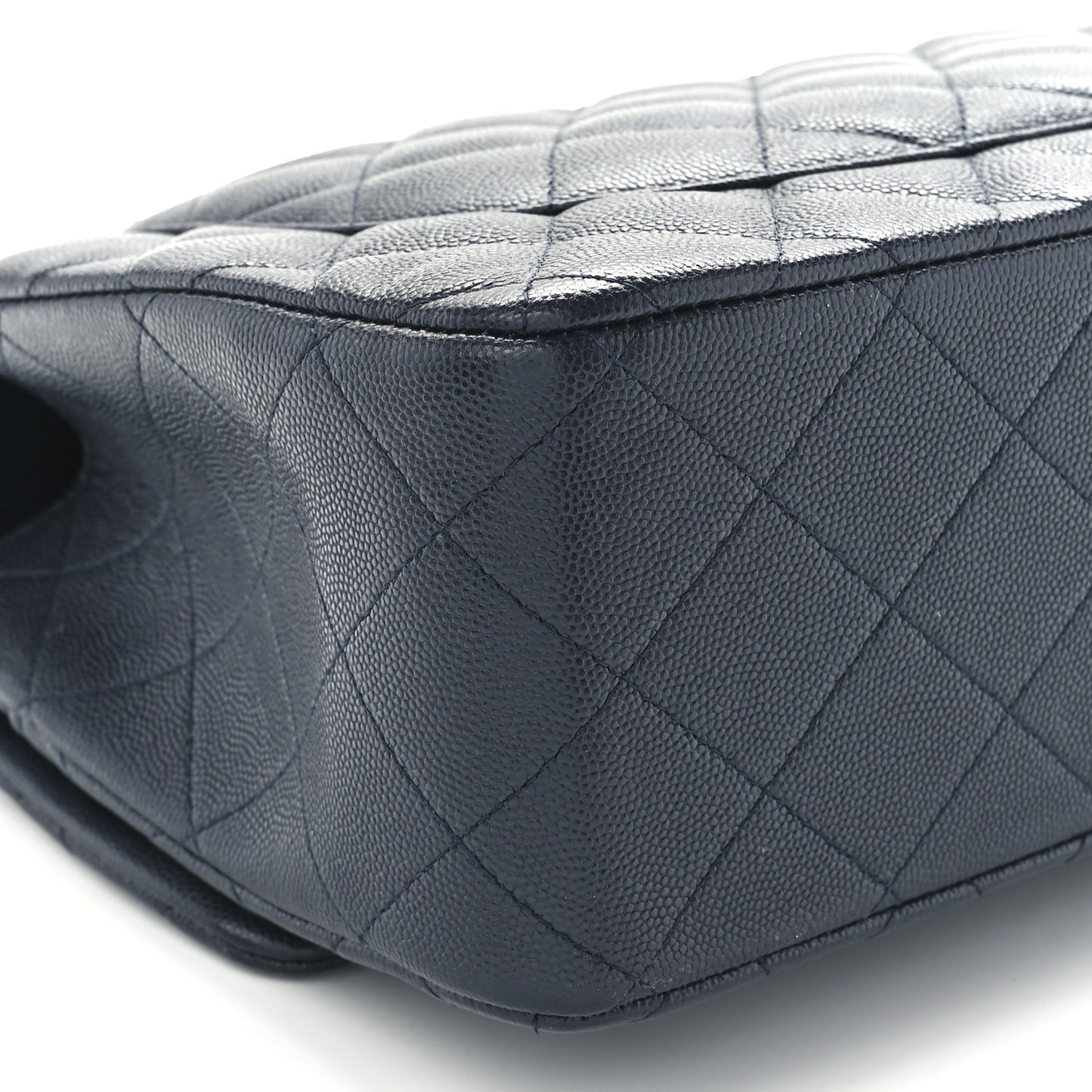 Caviar Quilted Jumbo Double Flap Navy Blue