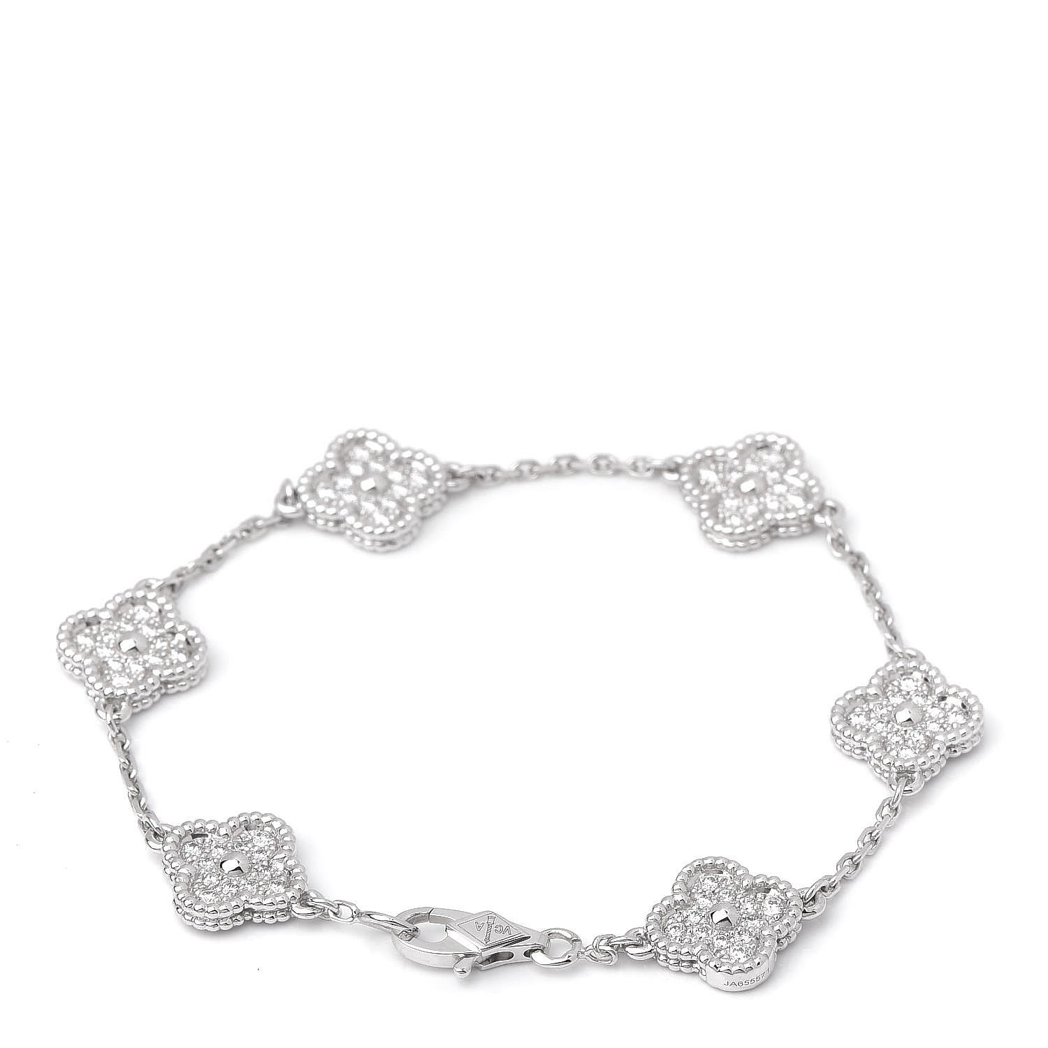 Van Cleef & Arpels 18K White Gold Diamond 6 Motifs Sweet Alhambra Bracelet 3 of 7