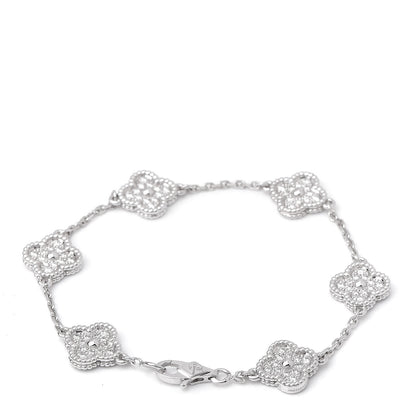 Van Cleef & Arpels 18K White Gold Diamond 6 Motifs Sweet Alhambra Bracelet 3 of 7