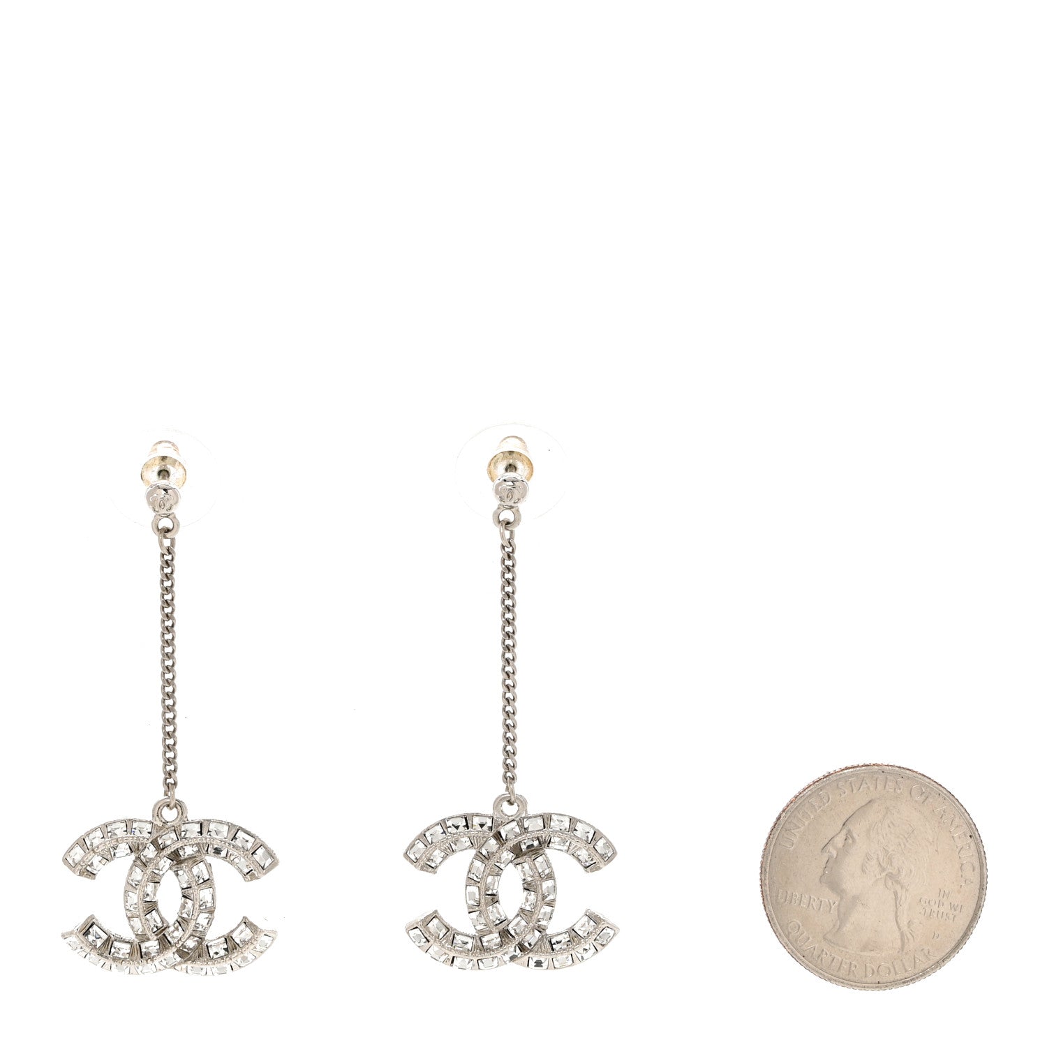 Chanel Baguette Crystal CC Drop Earrings Silver 2 of 6