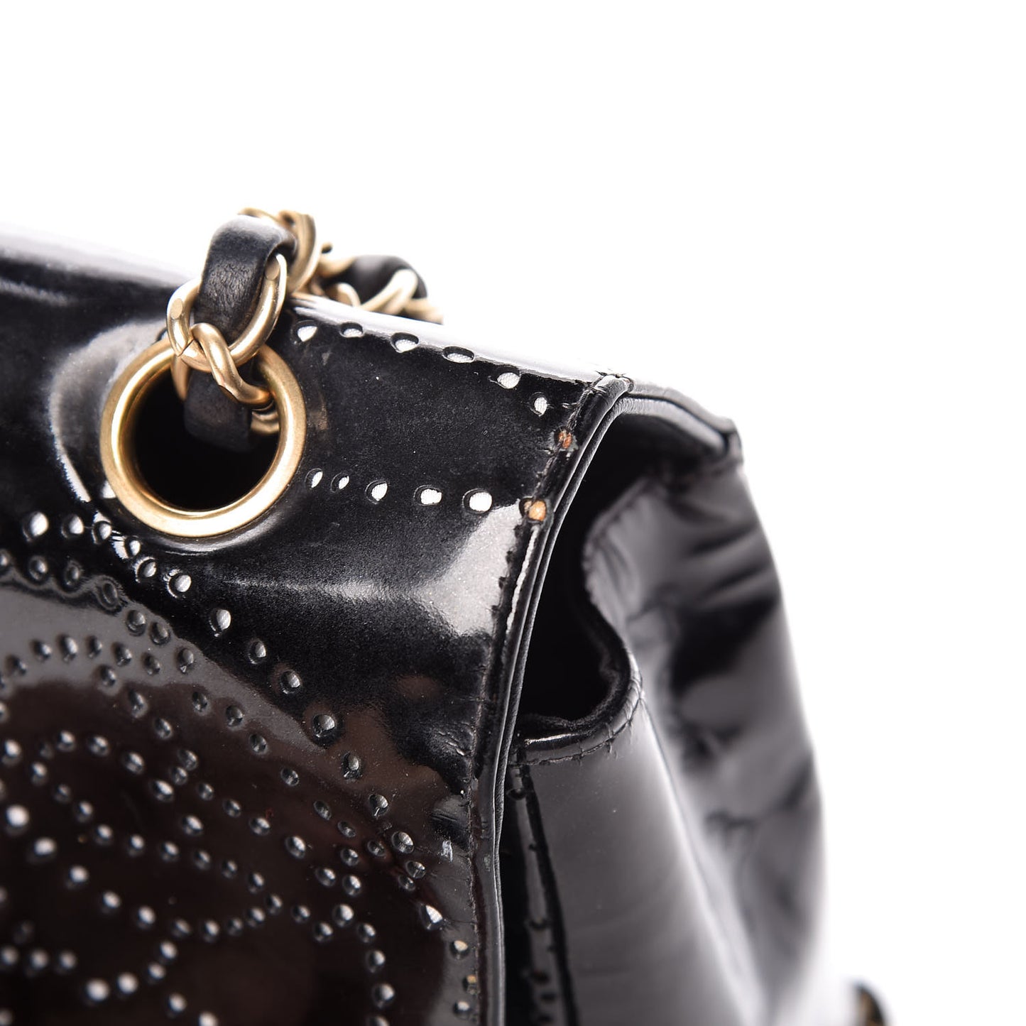 Patent Perforated Camellia Medium Single Flap Black