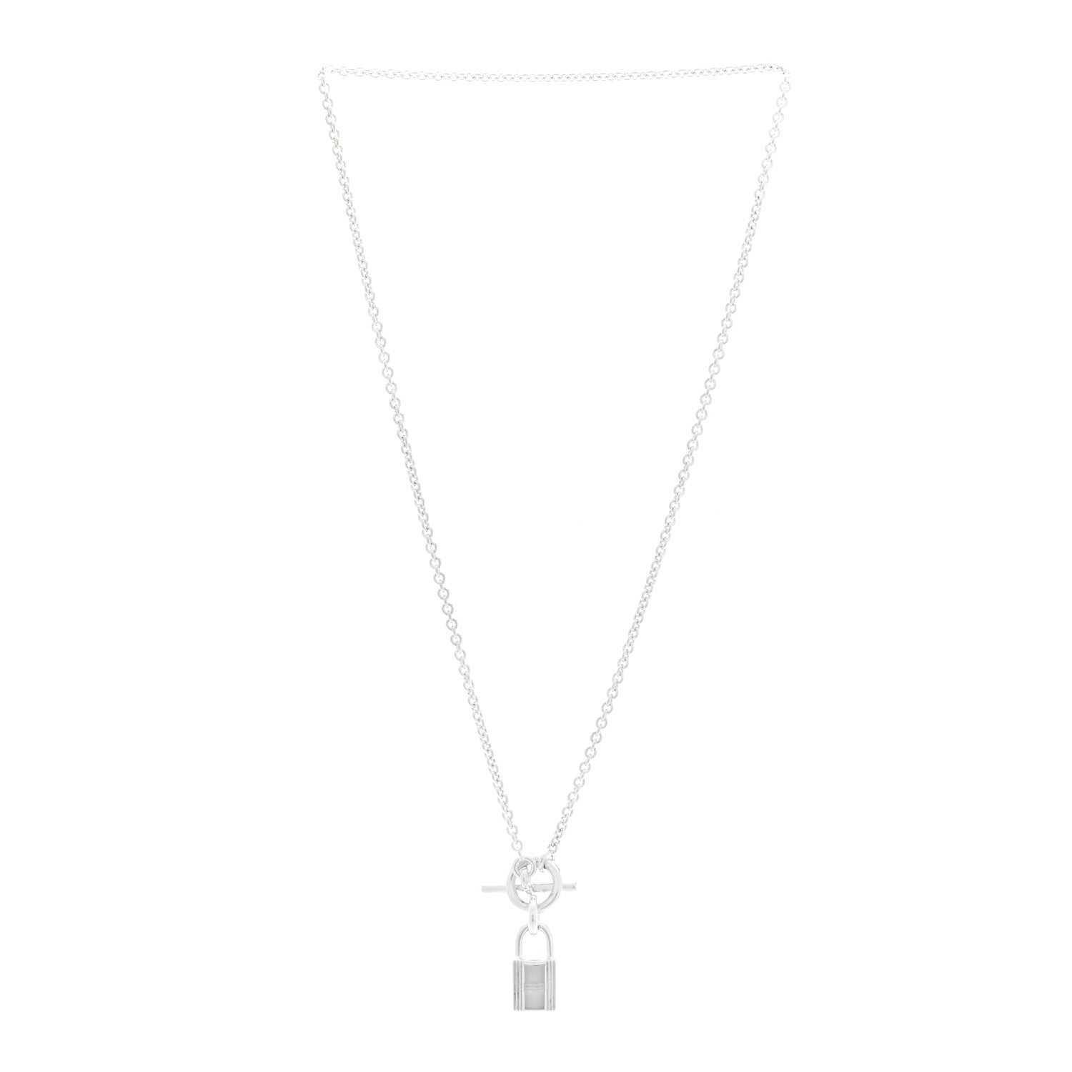 Hermes Sterling Silver Cadenas Kelly Lock Pendant Necklace 5 of 11