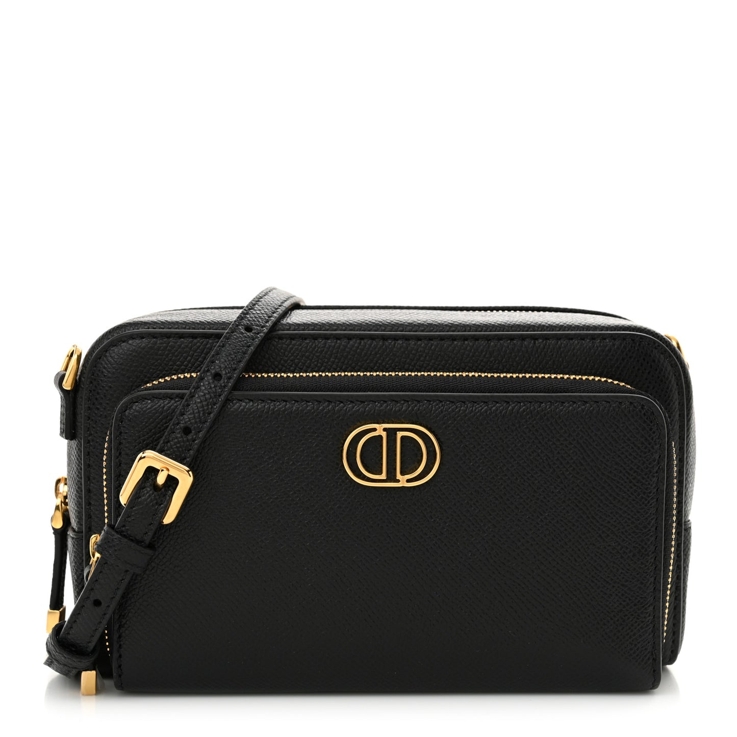 Grained Calfskin Caro Double Pouch Black