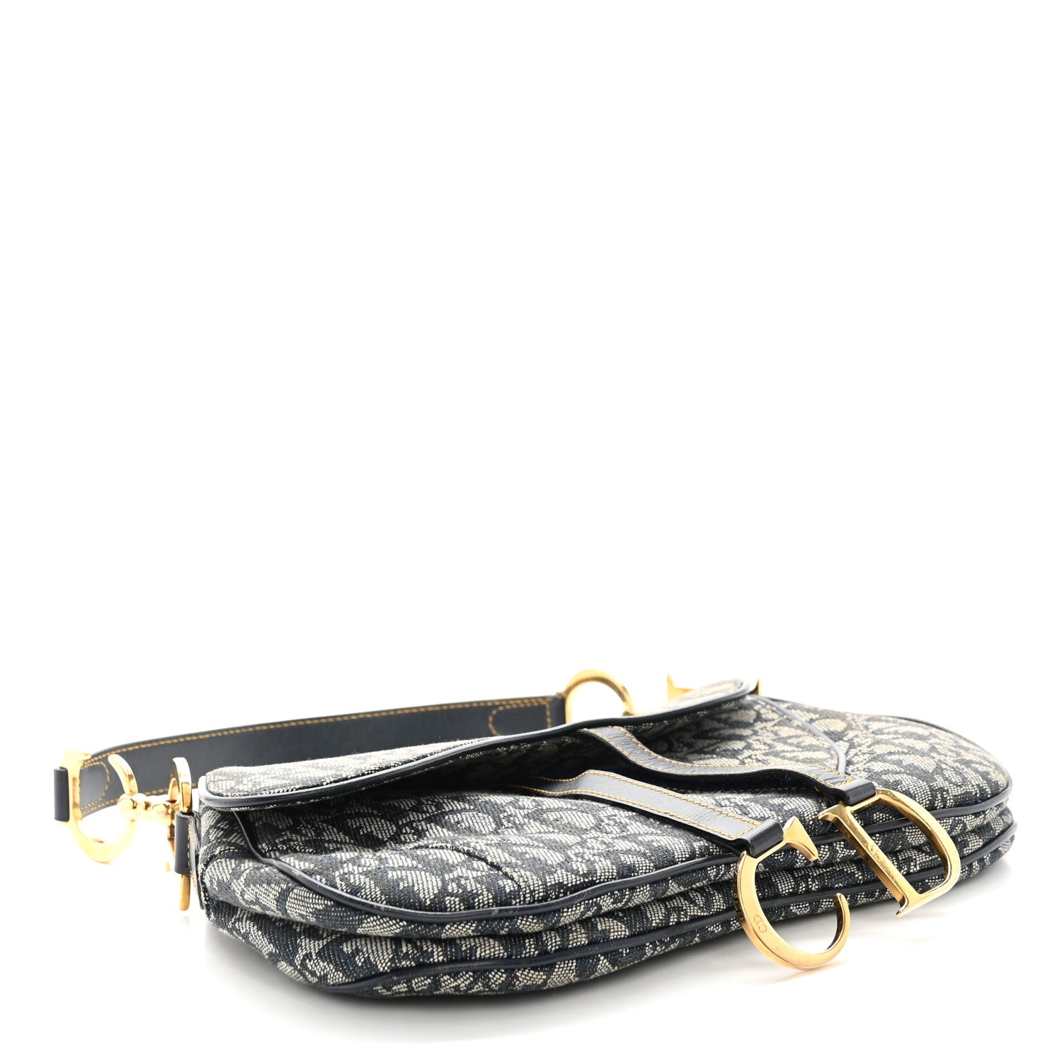 Christian Dior Monogram Double Saddle Bag Navy Blue 4 of 12