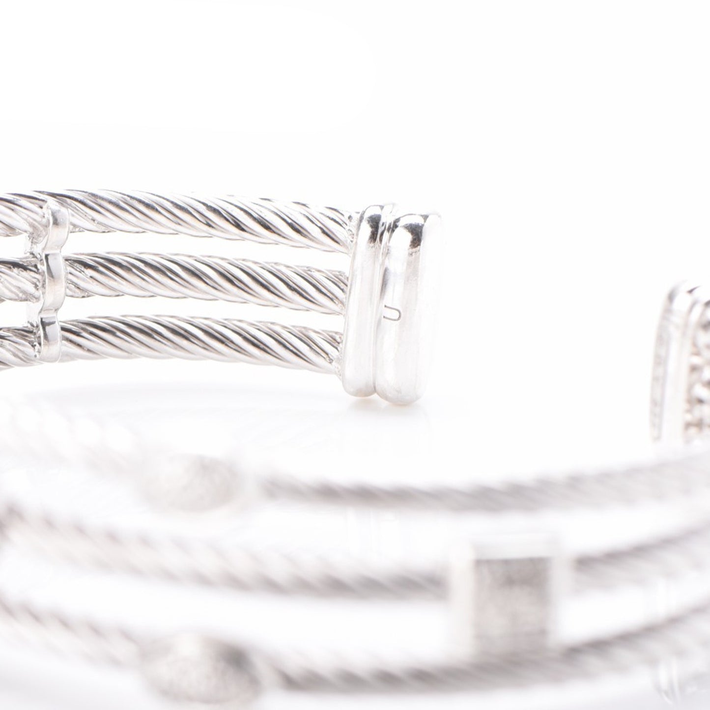 Sterling Silver Diamond Three Row Confetti Cuff Bracelet