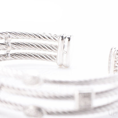 David Yurman Sterling Silver Diamond Three Row Confetti Cuff Bracelet 5 of 5