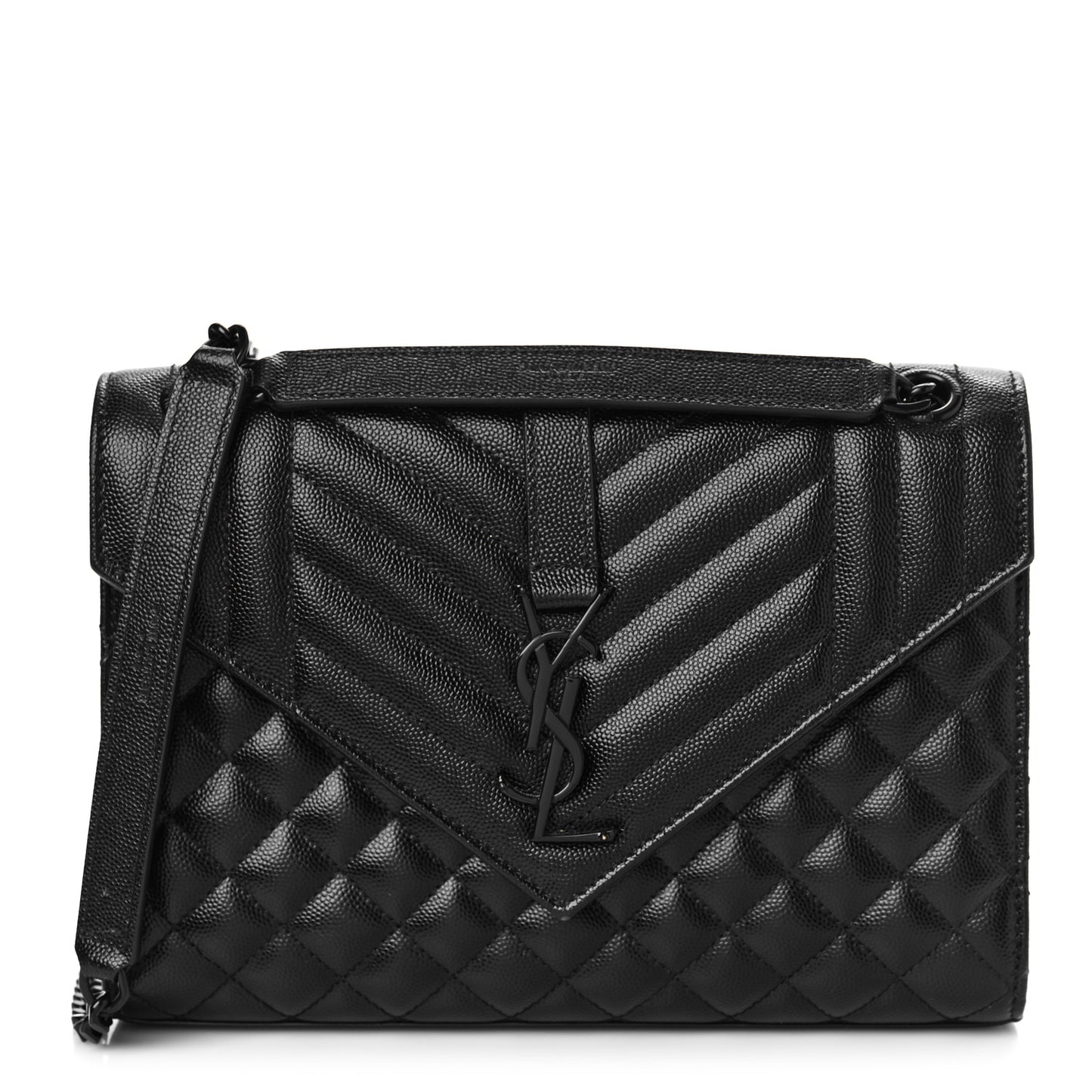 Grain De Poudre Textured Mixed Matelasse Triquilt Medium Monogram Monochrome Satchel Black