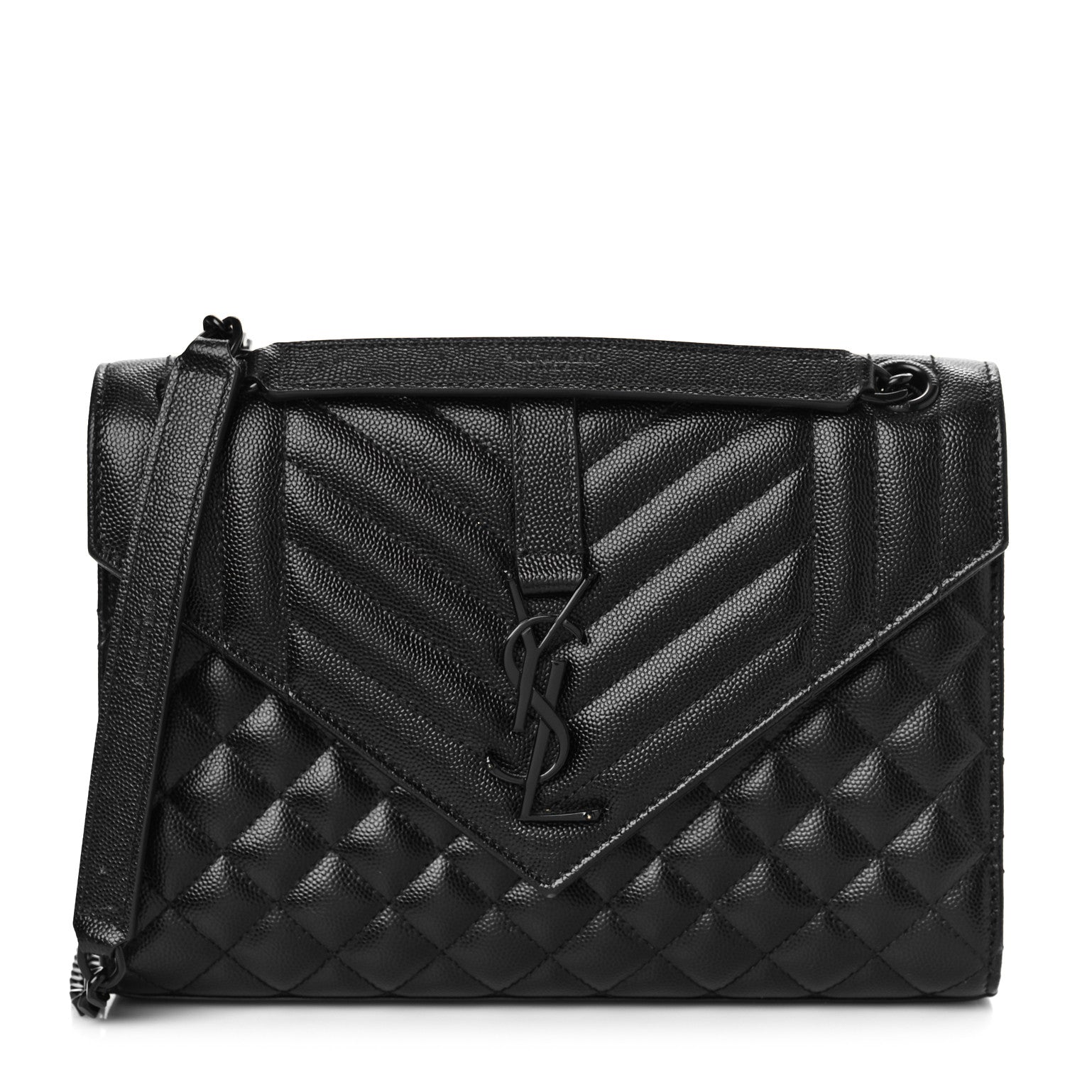 Saint Laurent Grain De Poudre Textured Mixed Matelasse Triquilt Medium Monogram Monochrome Satchel Black 1 of 10