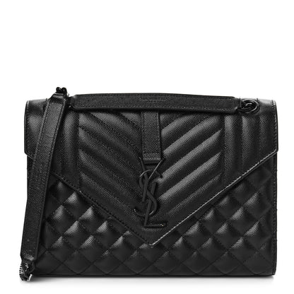 Saint Laurent Grain De Poudre Textured Mixed Matelasse Triquilt Medium Monogram Monochrome Satchel Black 1 of 10