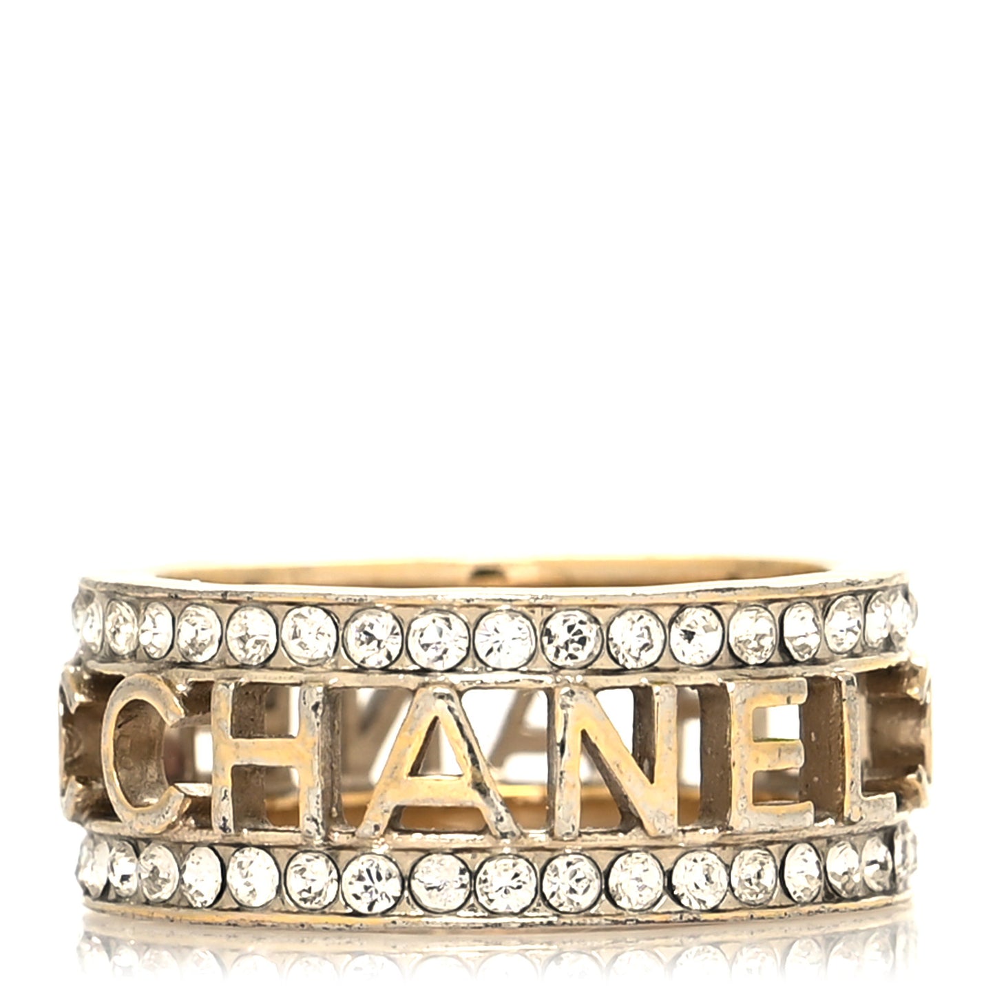Metal Crystal Bow-tiful CC Logo Ring 7.25 55 Gold