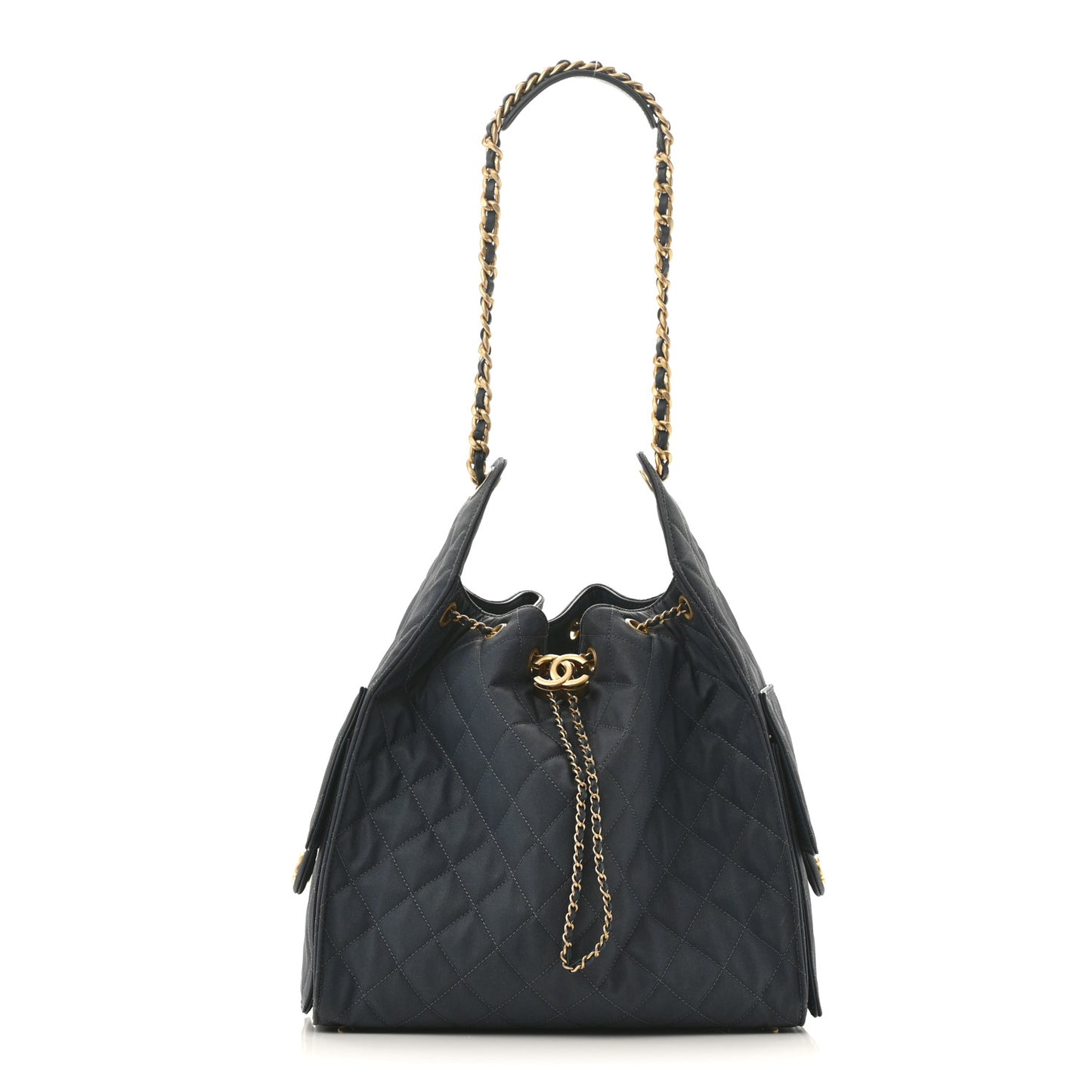 Canvas Quilted Medium Chanel 25 Handbag Dark Blue
