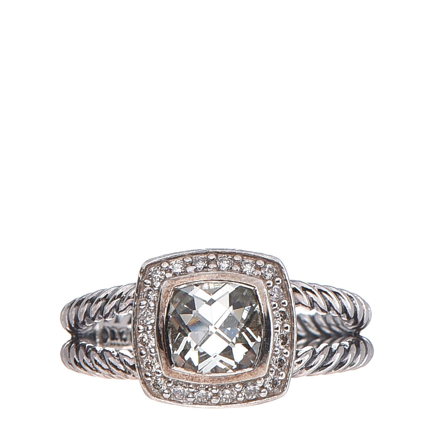 David Yurman Sterling Silver Diamond Prasiolite 7mm Petite Albion Ring 57 8 1 of 4