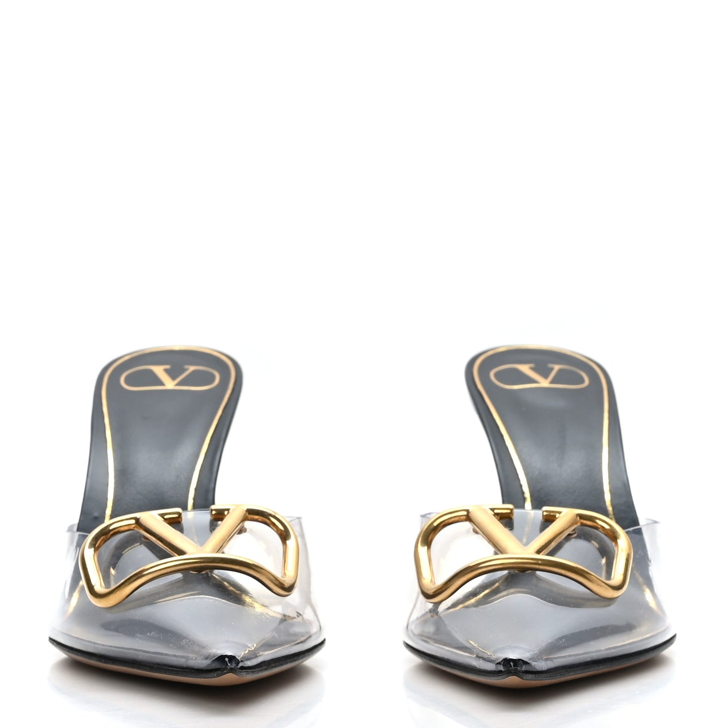 PVC Calfskin VLogo Pointed Toe 80mm Mules 39 Transparent