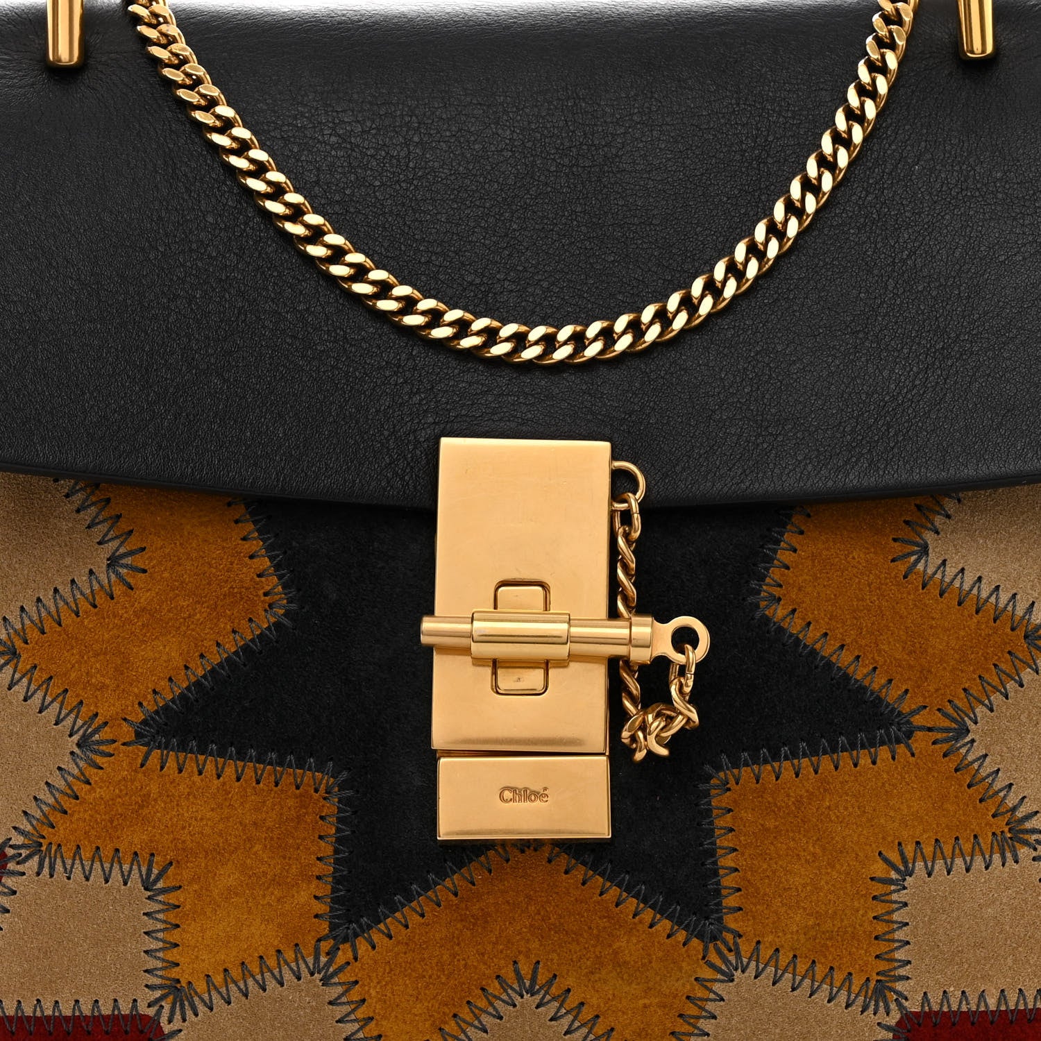 Chloe Suede Calfskin Wonder Woman Patchwork Drew Shoulder Bag Black 7 of 13