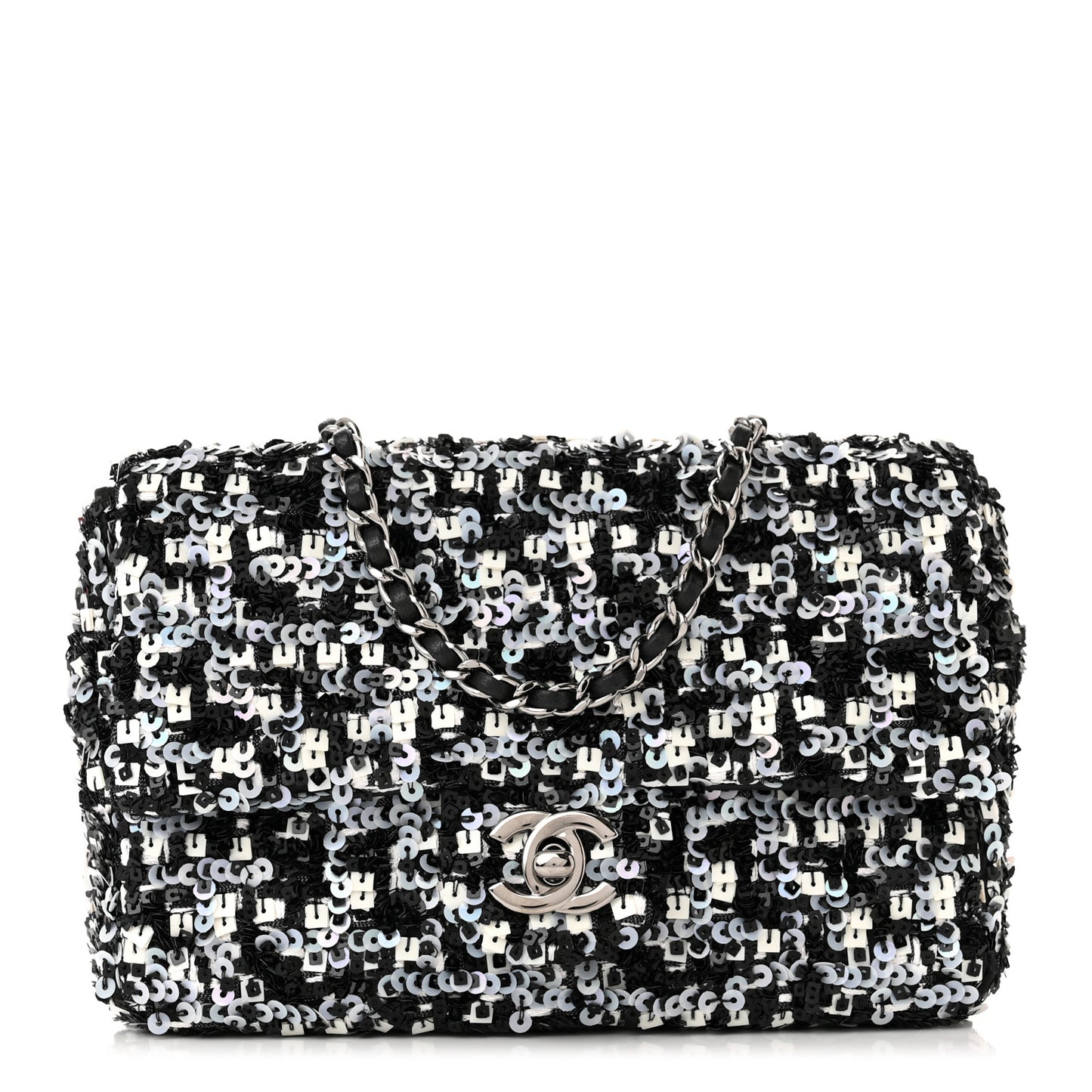 Sequin Lambskin Mini Flap Silver Black