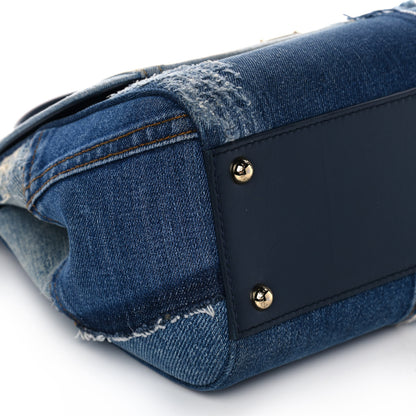 Dolce & Gabbana Calfskin Denim Patchwork Medium Miss Sicily Satchel Blue 10 of 12